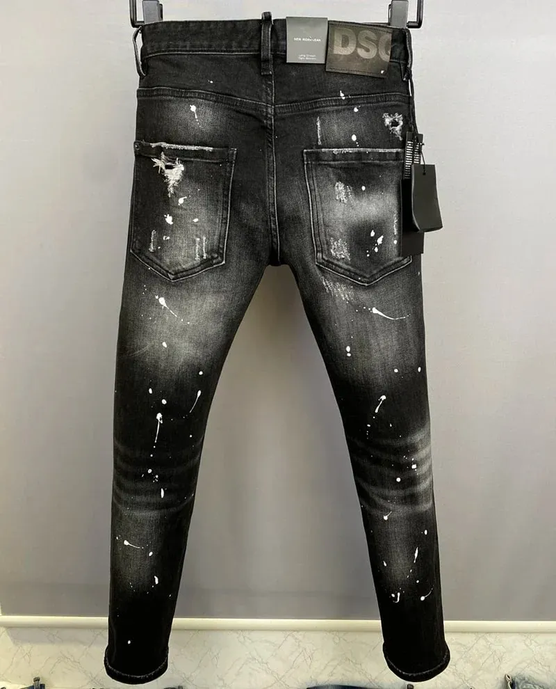 D2 Heren Jeans Denim Broek Gat Slanke Kokerbroek Metalen Knopen Feest Klassiekers Modieus Zwart DSQ2 JENAS — image 3