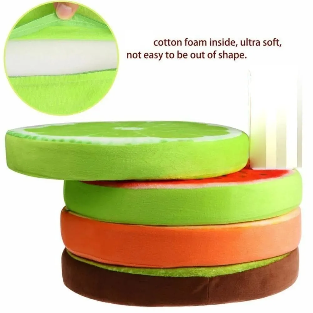 Cute Round Fruit Pillow Fruit Slice Print Plush Fabric Seat Cushion Stuffed Inner Simulation Plush Pillow Sofa Decor — image 3