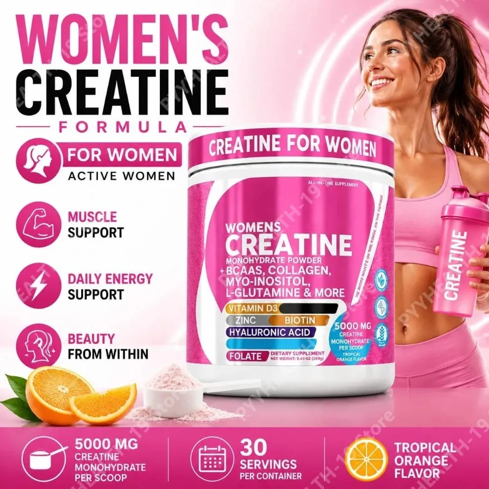 Women's Creatine Monohydrate Powder 5000mg Collagen BCAAs L-Glutamine For Muscle Energy & Beauty Support Formula Adult 269g