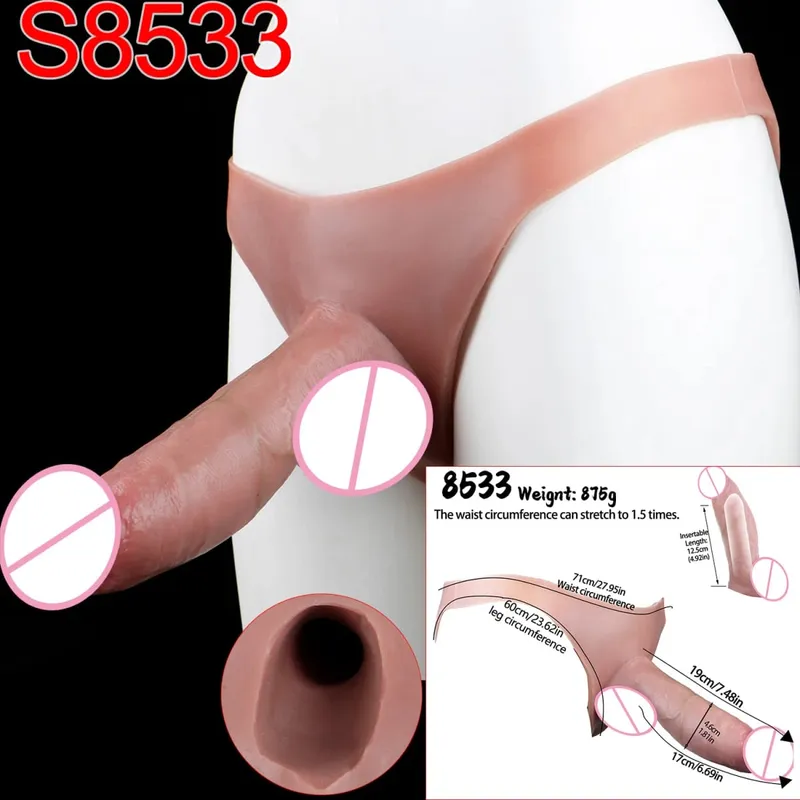 Male Strap-On Long Hollow Dildo Ultra Realistic Penis Extend Sleeve Pants насадка на член Male Cock Cover Sex Toys