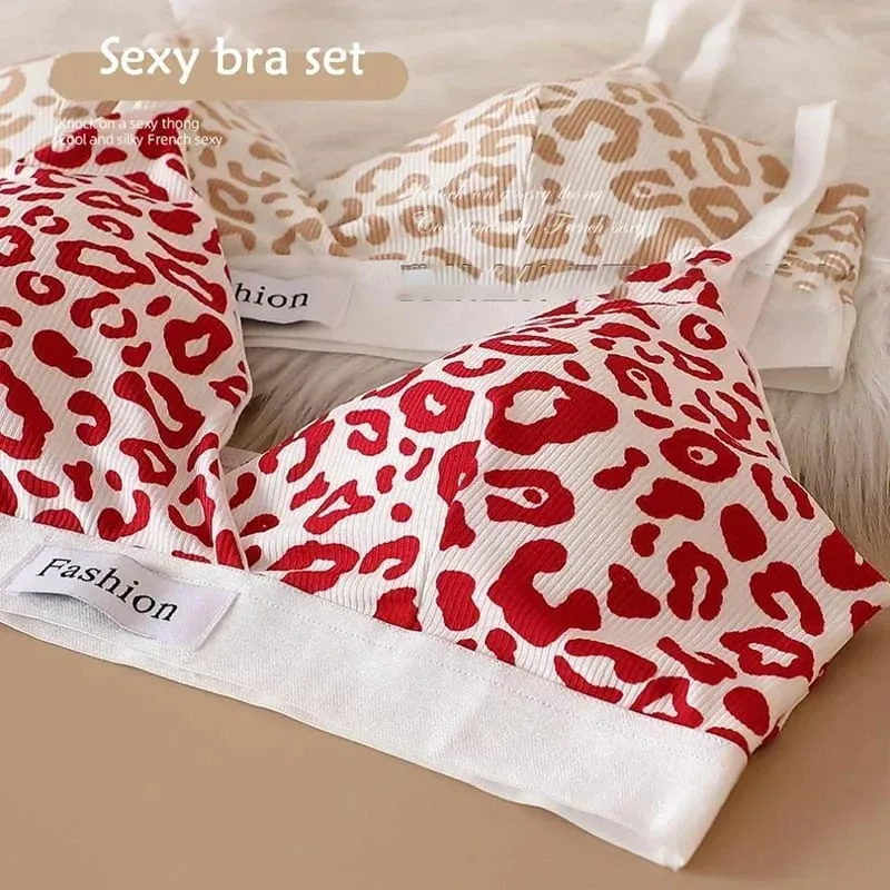 Women Seamless Bra Set Sexy Lingerie Low Waist Panties Leopard Bralette Set Vneck Sport Brassiere Female Cotton Underwear — image 5