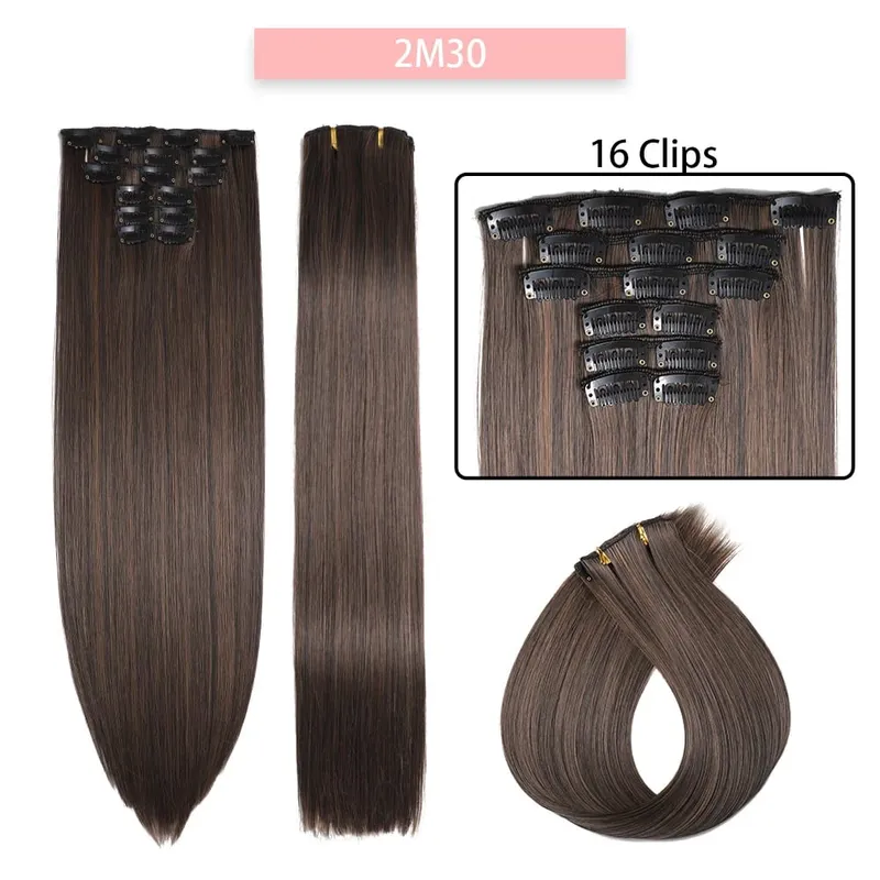 6-Piece Set 24-Inch Synthetic Clip-On Hair Extensions Straight Hair Removable Lightweight Synthetic Wig Women's Exclusive — image 13