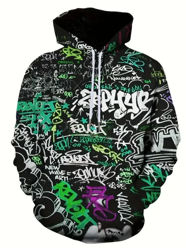 2024 novo masculino pintado graffiti fluxo impresso hoodie casual na moda manga longa esportes topo rua masculino padrão colorido hoodie — image 5