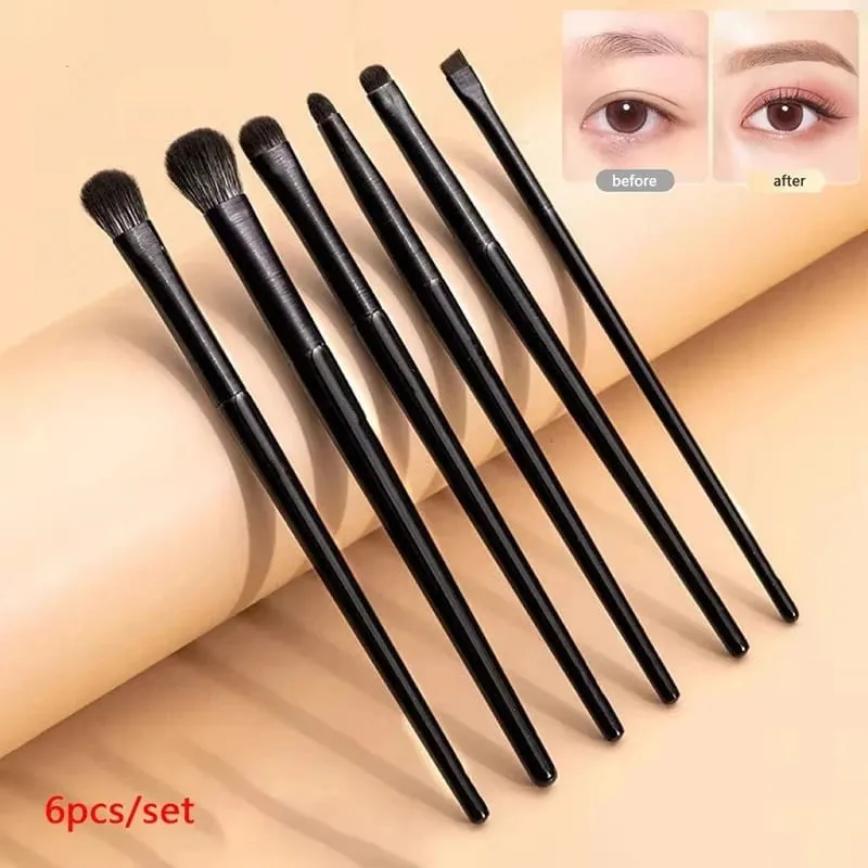 6Pcs Natural Eye Makeup Brushes Set Eyeshadow Brush Eyebrow Contour Eyeliner Brush Eyes Cosmetic Blending Detail Make Up Tools