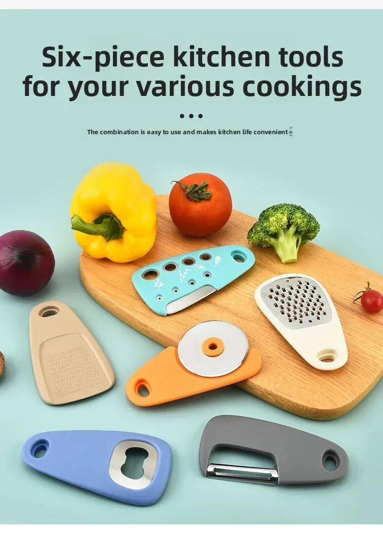 Set alat dapur 6 keping pisau piza pemotong vanila pembotolan mesin pencincang set pengisar bawang putih — image 6
