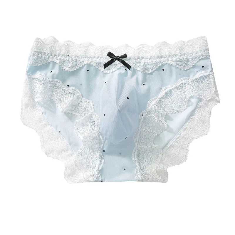 Sexiga byxor för män Spetskant Polka Dot Underkläder Ice Silk Sissy Trosor U Convex Pouch Kalsonger Seamless Se Through Underkläder — image 3