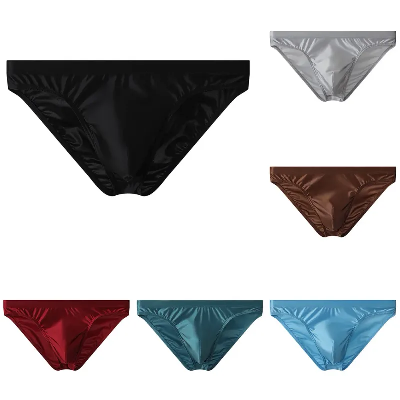 Luxury Brown Satin Men's Bikini Briefs High Elastic Waistband Smooth Shiny Underpants With 3D Contour Pouch Breathable Intimates — image 8