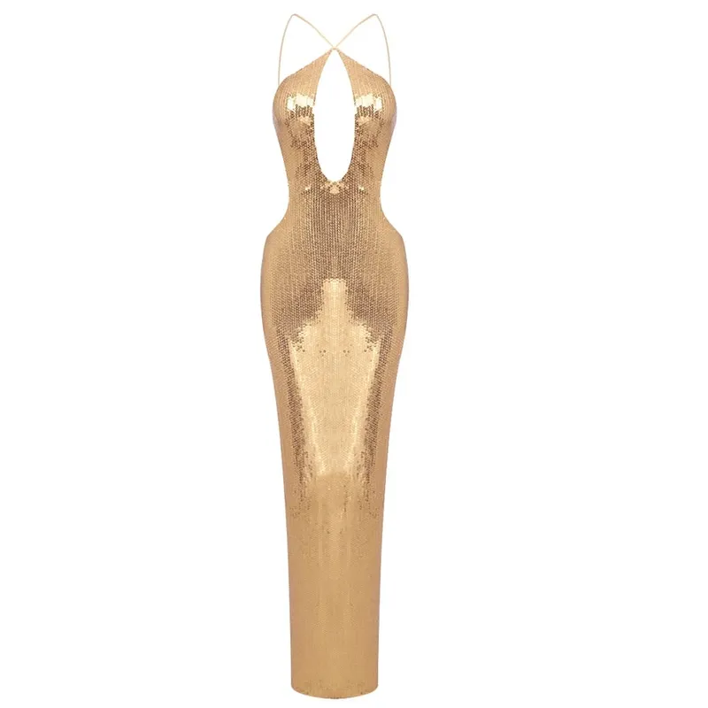 VC Women's Gold Sequins Luxury Party Gown Sexy Backless Long Dress Para sa Wedding Banquet Party Pambabaeng Damit — image 8
