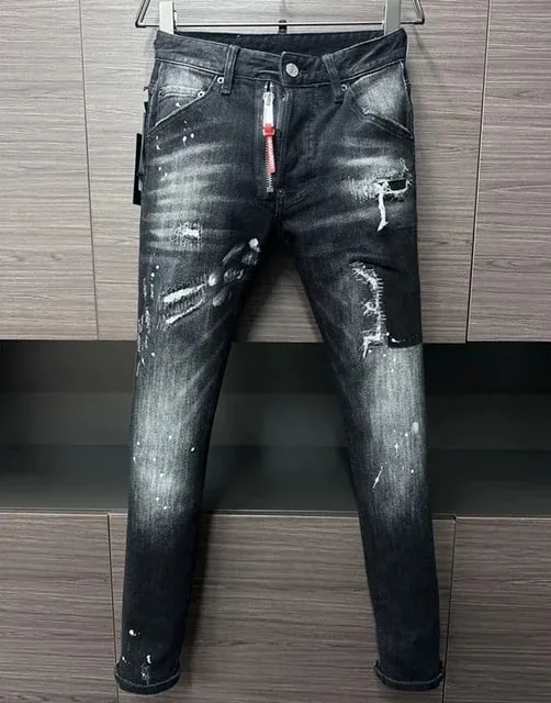 D2 Heren Jeans Denim Broek Gat Slanke Kokerbroek Metalen Knopen Feest Klassiekers Modieus Zwart DSQ2 JENAS — image 10