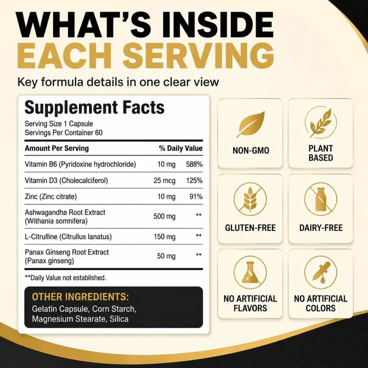 Docteat Men's Energy & Vitality Capsules with B6 D3 Zinc Ashwagandha L-Citrulline Panax Ginseng Daily Support 60 Capsules — image 3