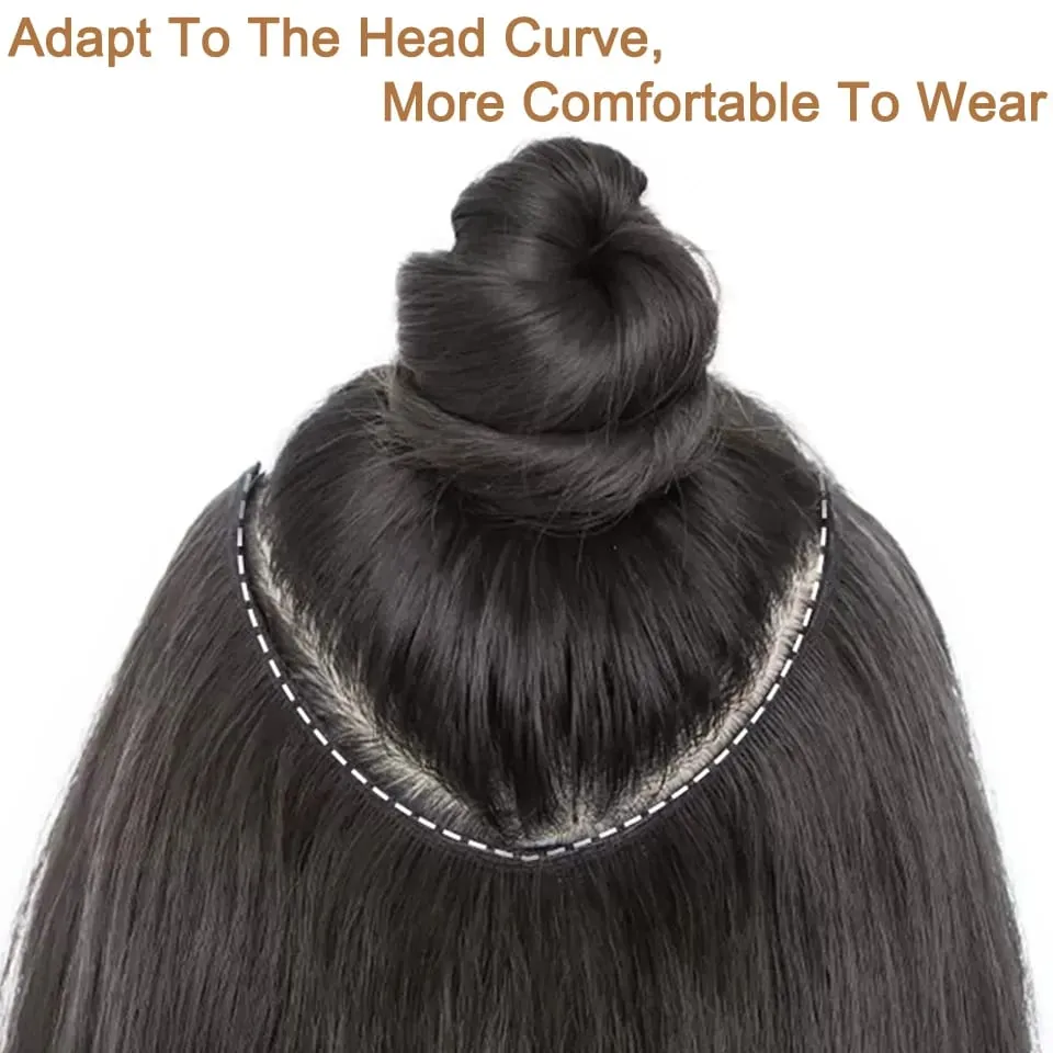 Synthetic Long Straight Hairstyles Clip In Hair Extension V Shape Heat Resistant Hairpieces Brown Black Hair — image 3