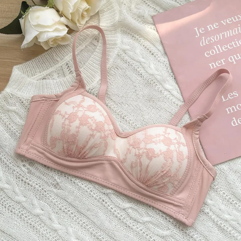 Sexy Push Up Lace Bralette Small Bust Wirefree Comfort Summer Ultra Thin Adjustable Straps Anti-Sagging Lingerie Set S-XL​​ Bra