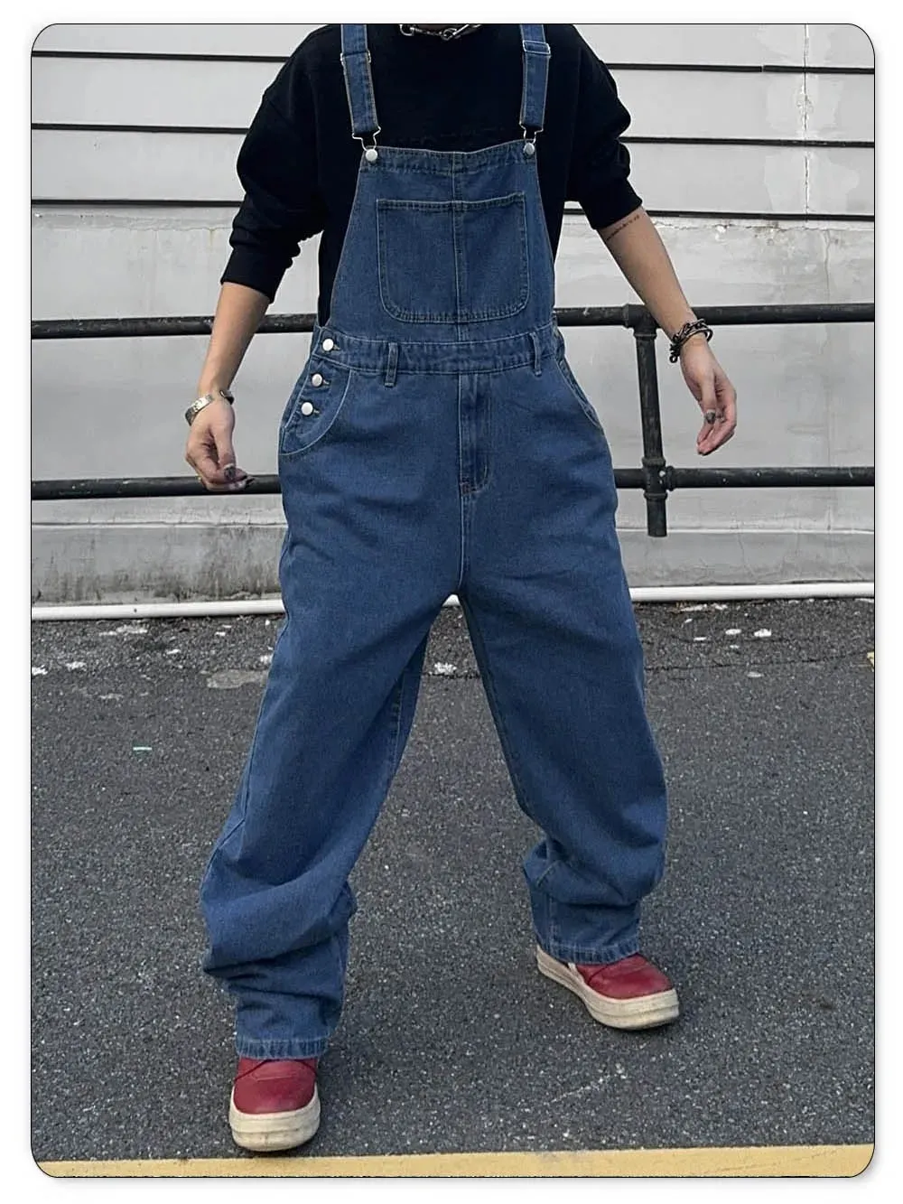 Overalls for Men Denim Suspenders Simple Baggy Jeans Men's Street Casual Solid Mid Waist Loose Washed Jumpsuits Length Tracksuit — image 8