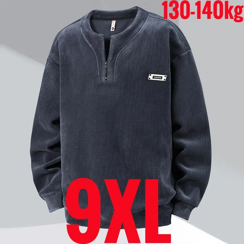 Extra Big Size Men's Sweatshirt Half Zip Pullover Corduroy Fleece Plus Large 6xl 7xl 8xl 9xl 10xl Autumn Winter Warm Casual Top — image 26