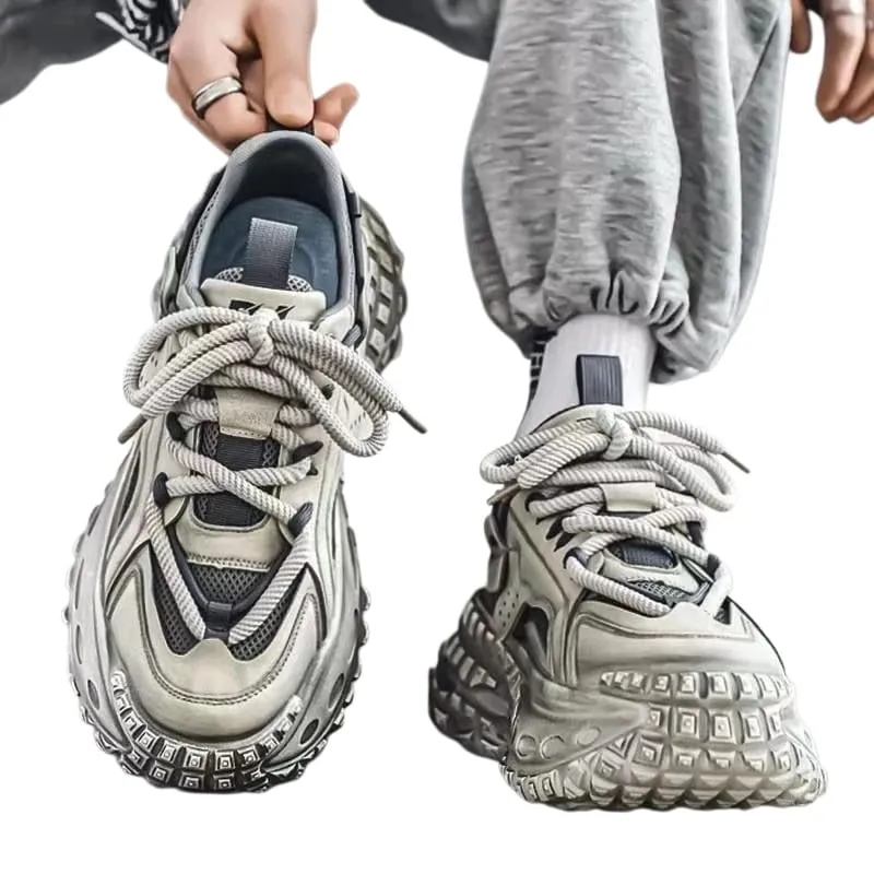 Men's Chunky Sneakers with Height Increased Platform Casual Microfiber Leather Fabric Tire Sole Designer Gym Shoes Free Shipping — image 6