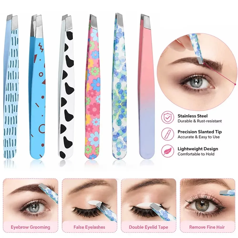 1/6pcs Eyebrow Tweezers Professional Stainless Steel Tweezers for Eyebrows Men and Women Beauty Clips Facial Hair Removal Tools
