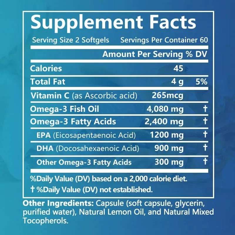 Balincer Wild Caught Omega 3 Fish Oil Softgels- Triple Strength High EPA 1200mg DHA 900mg Non-GMO Gluten Free Dietary Supplement — image 6