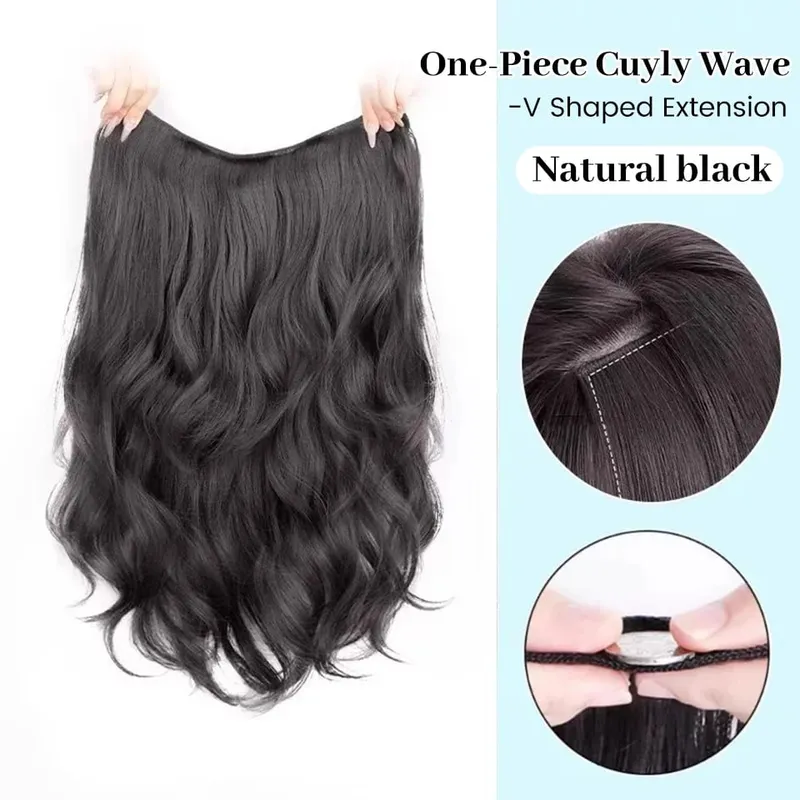 20Inch Synthetic Long Curly Wavy Layered V-Shaped Clip-in Hair Extension 4 Clip Heat Resistant Hairpiece para sa mga Babaeng Pang-araw-araw na Party