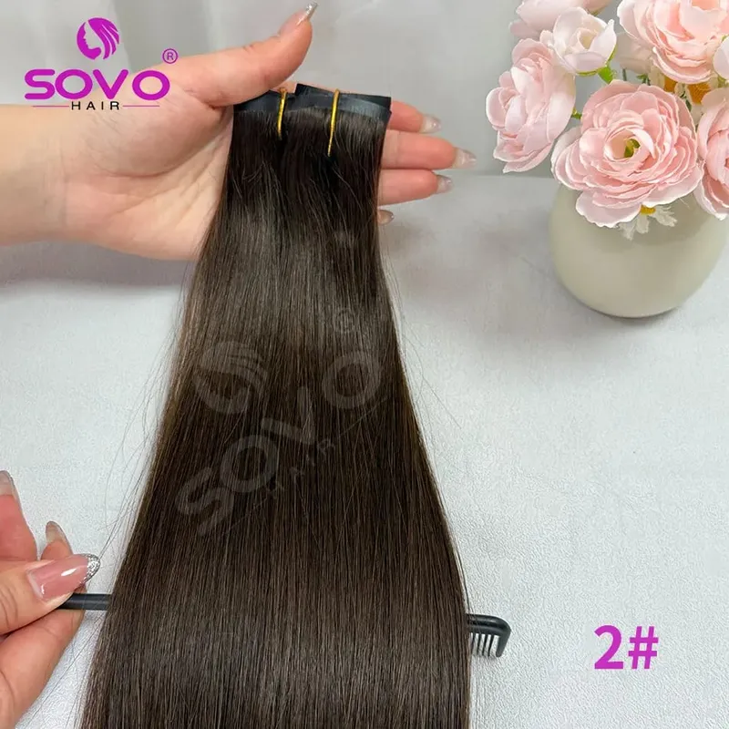 110G Tape PU Clip In Hair Premium Remy Clip In Human Hair Extensions 7pcs Clip-on Hair 14"-24" Balayage Ombre Mocha Brown Black — image 12