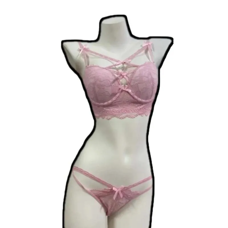 Conjunto de sutiã e calcinha de renda atraente, pingente de coração, detalhe de busto, design push-up, lingerie macia feminina S-XL 32-38AB — image 10
