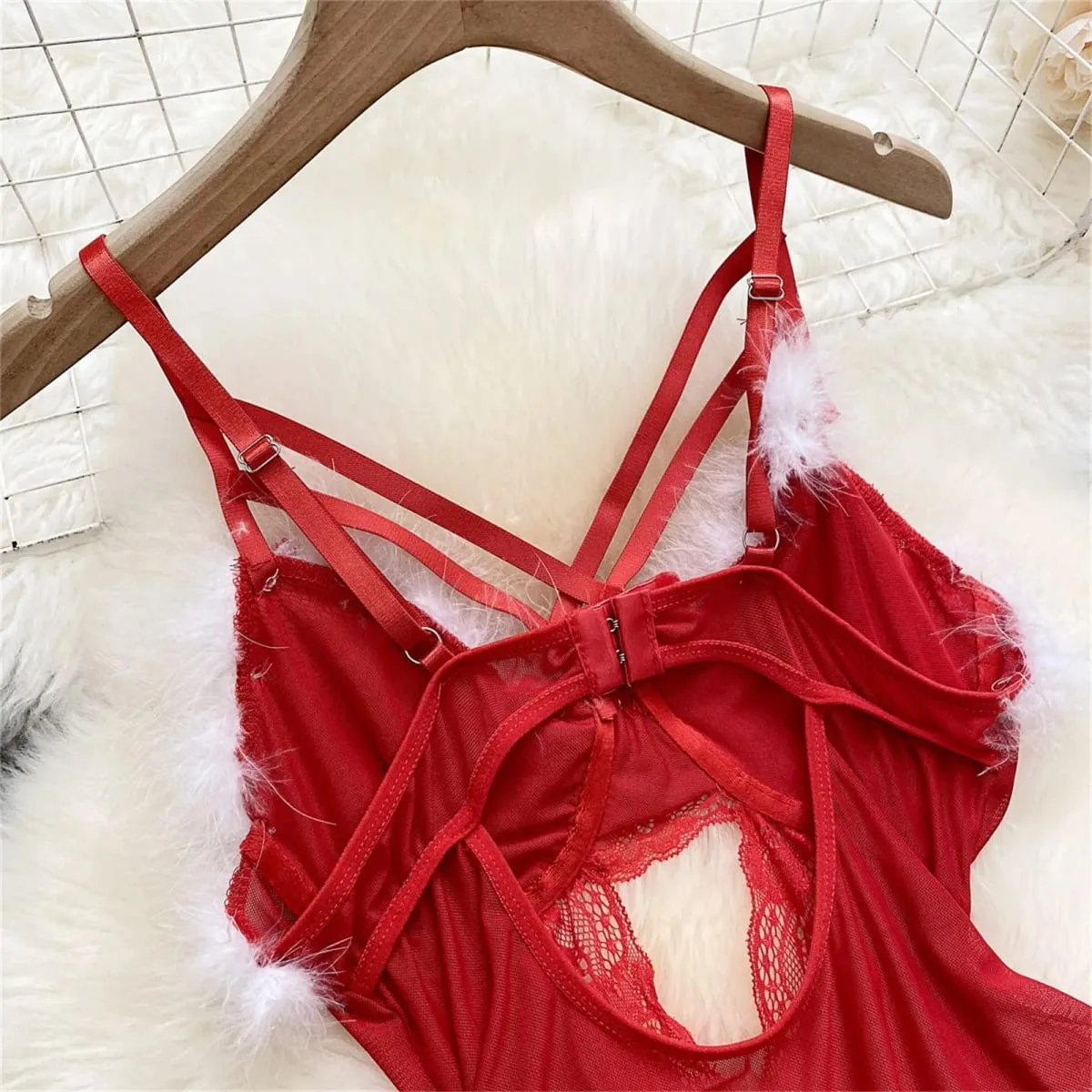 Christmas See-Through Comfortable Lingerie Set Women'S Sexy Christmas Erotic Lingerie Furry With Steel LenceríA Hot Caliente