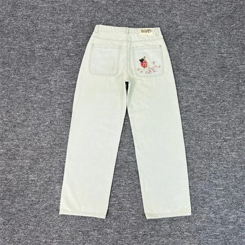 Heavy Embroidery Flowers Derschutze Mens Jeans Men Women 1:1 Best Quality Vintage Derschutze Womens Straight-leg Denim Pants — image 11