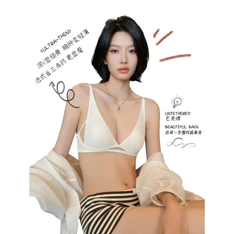 Bra Segitiga Perancis Piala Telinga Arnab Deep V Bralette Tanpa Wayar untuk Payudara Kecil Tanpa Celah Set Pakaian Dalam Seksi Bernafas Musim Panas Nipis — image 6