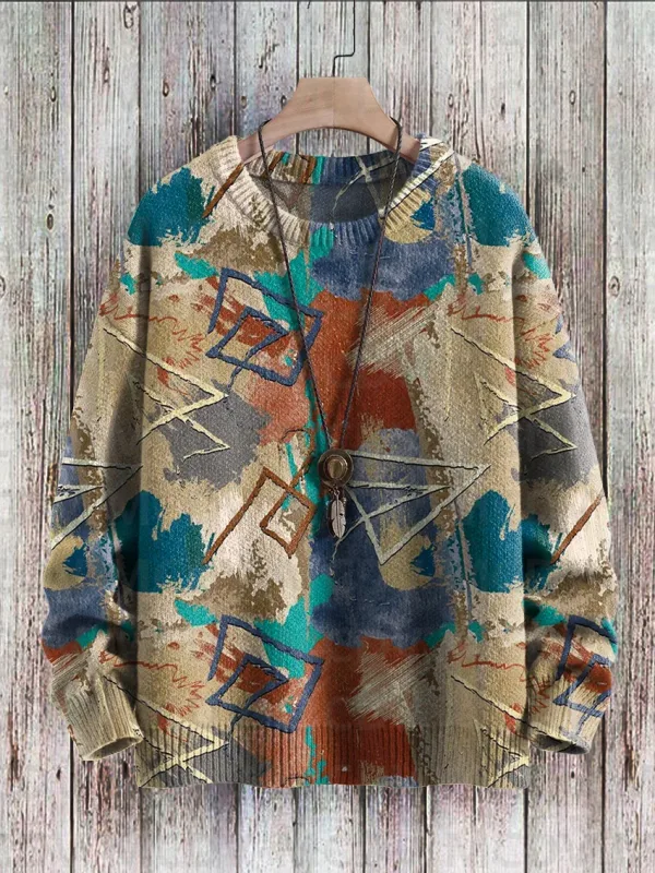 Suéter pulôver de malha com estampa vintage padrão feminino para homens — image 3