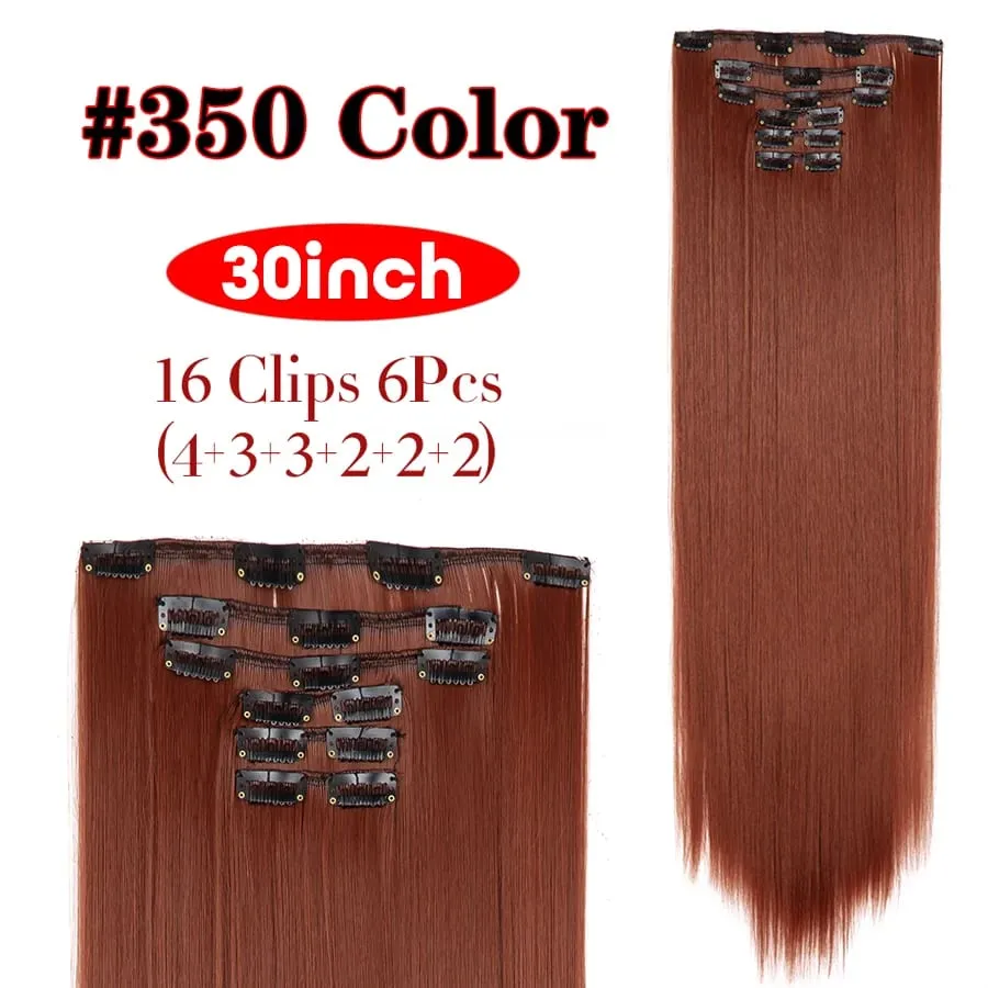 6Pcs/Set 16 Clips In Hair Extensions Black Brown Straight Synthetic Hairpieces 30Inch Thick Hair Extension For Girls Daily Use — image 11