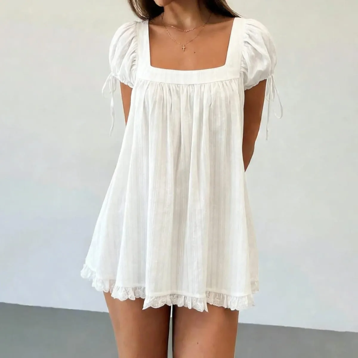 Lamuusaa y2k coquete vestido de verão feminino pescoço quadrado manga curta a linha mini vestidos com babados para compras diárias viagens de escritório — image 6