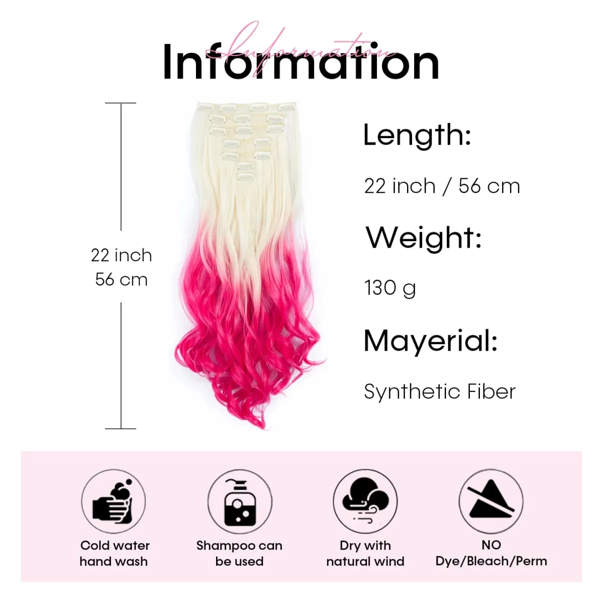 Clip in Long Wavy Synthetic Hair Extension 22 Inch 7PCS Thick Hairpieces Fiber Double Weft Hair for Women — image 4