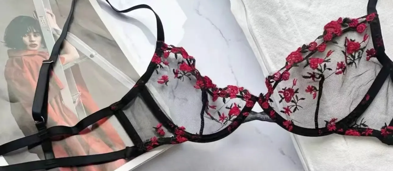 French Luxury Lingerie Set - Sexy Floral Embroidery Black Bra & Panty Set Sheer Transparent Seductive Women's Intimates — image 12