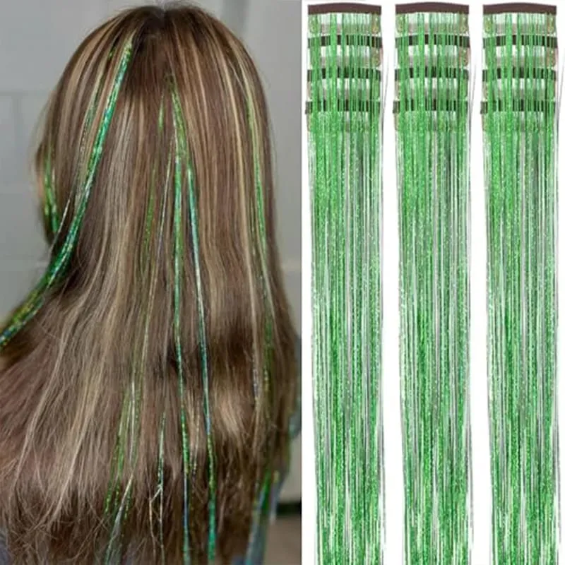 12Pcs Clip in Hair Tinsel Kit Red Hair Tinsel 22Inch Tinsel Hair Extensions Christmas Hair Tinsel Party Festival Accessories — image 12