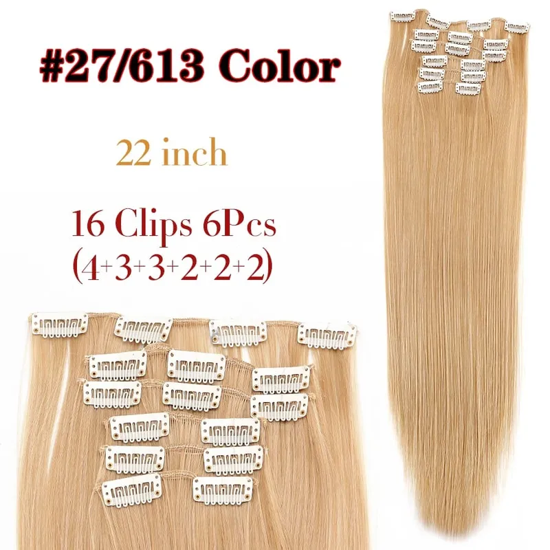 Black Clip In Extensions Straight 22" Long Synthetic Thick Clips On Hair Piece For Women 6Pcs/Set Curly Full Head Weddings Daily — image 16