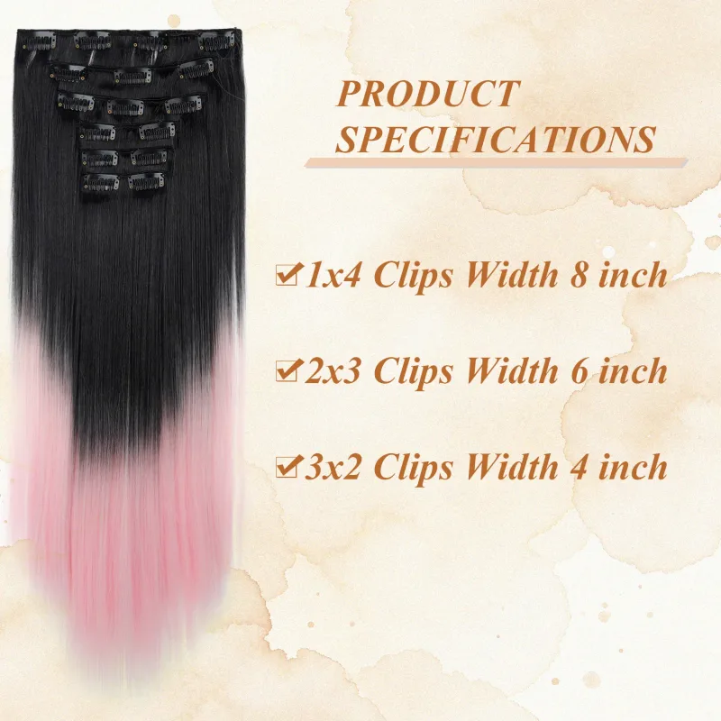 6 pçs 24 polegada ombre cor clip-in extensões de cabelo longo sintético em linha reta hairpieces em camadas macio invisível clip ins extensões — image 3