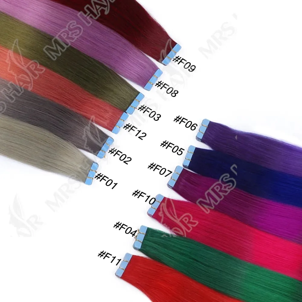 Mini Tape In Hair Extensions Skin Weft Machine-Remy Natural Tape in Extensions Pea Green 10pcs/pack 12-20 inch