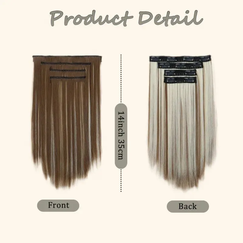 14Inch Synthetic 4Pcs/set Clips in Hair Extensions Straight Hairstyle Brown Blonde Hairpieces Heat Resistant Hair For Women — image 5