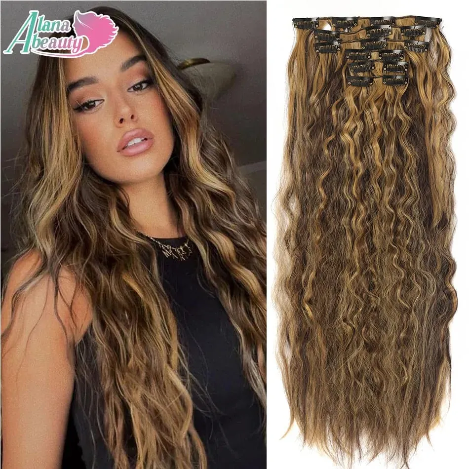 Alana 28inch Synthetic Long Water Curly Clip In Hairpieces Hair Extensions Kinky Curly Clip-in Hair Heat Resistant Organic Fiber — image 14