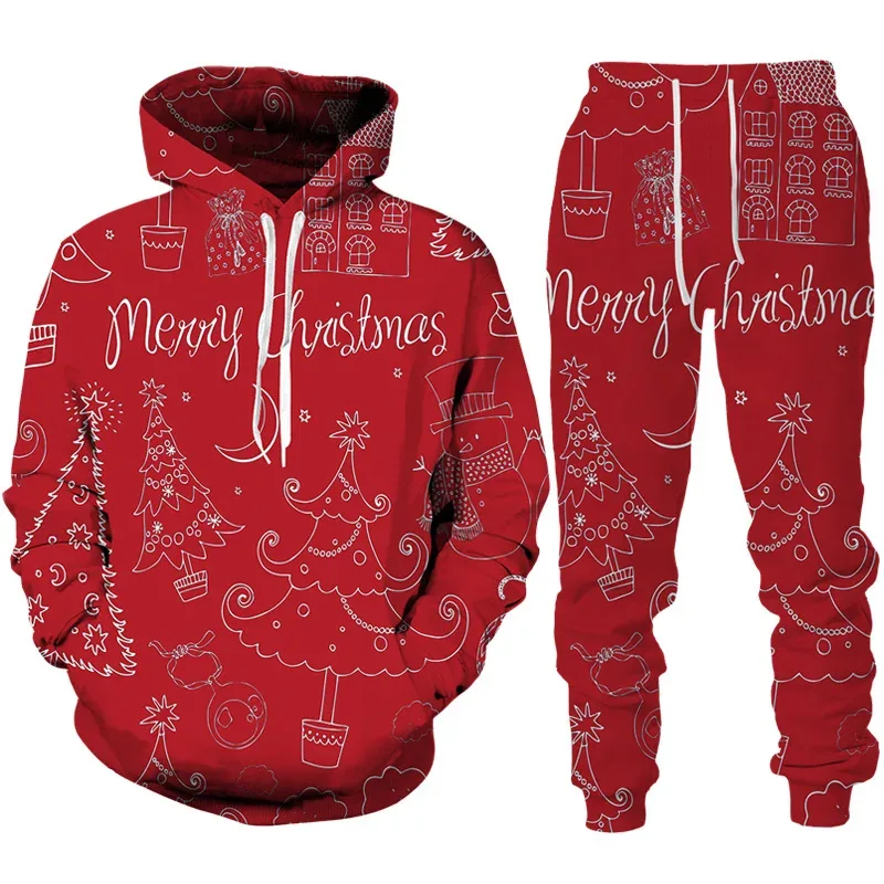 Fashion Funny Santa Claus 3D Print Tracksuit Set Man Woman Hoodie+Pants 2pcs Set Oversized Casual Christmas Party Couple Clothes
