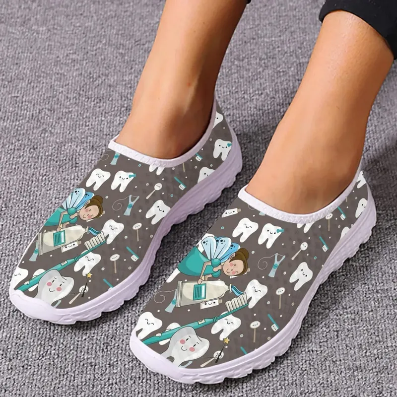 Dentist Shoes Women's Flats Cartoon Dental Nurse Print Breath Mesh Comfort Sneakers For Ladies Girls Summer Loafers — image 9