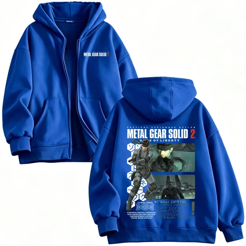 Metal Gear Solid 2 Sons of Liberty MGS2 Solid Snake Game Dragkedja Hoodies Herr Dam Fleece Zip Up Huvtröjor Jackor Kappor