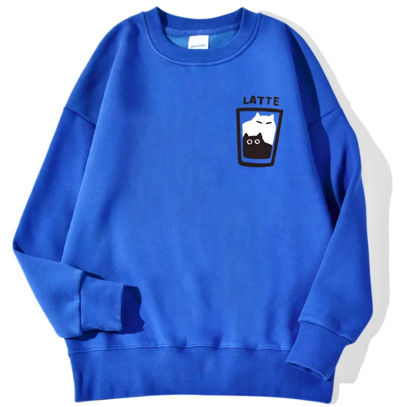 Cat Latte Cartoon Design Men Sweatshirt Fashion Casual Hooded Vintage Loose Hoodies Korean Fleece Clothing — image 6