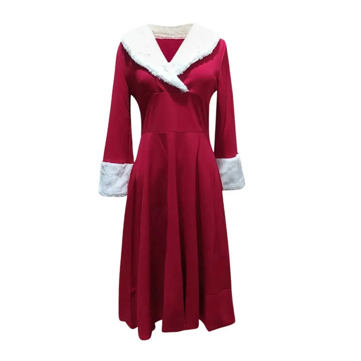 Ano novo vestido de natal feminino natal sexy traje manga longa decote em v pelúcia quente festa plissado elegante túnica vestidos de balanço — image 6