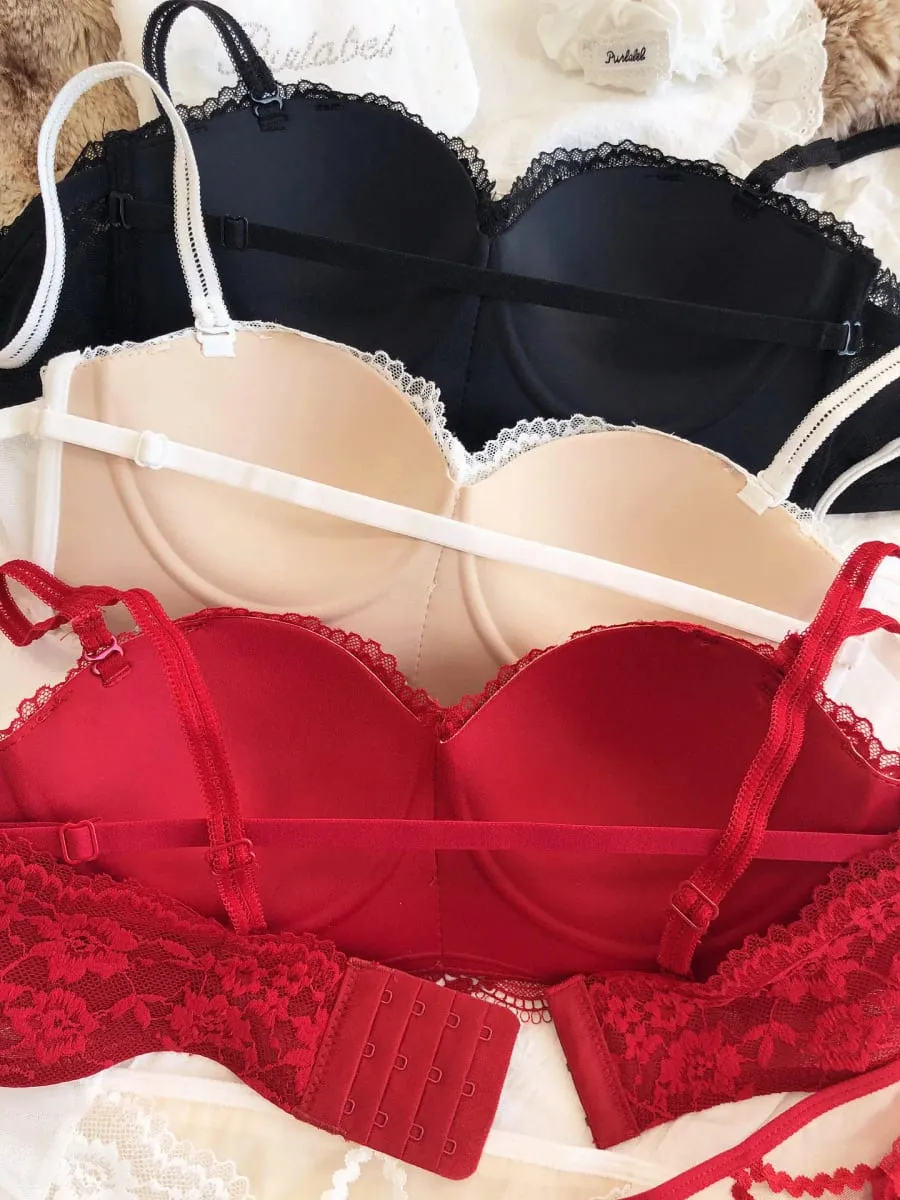 Women Seamless Underwear Set Sexy Lace Flowers Embroidery Bra Palapot 1/2 Cup Push Up Bras Detachable Strap Lingerie Panties Set — image 3