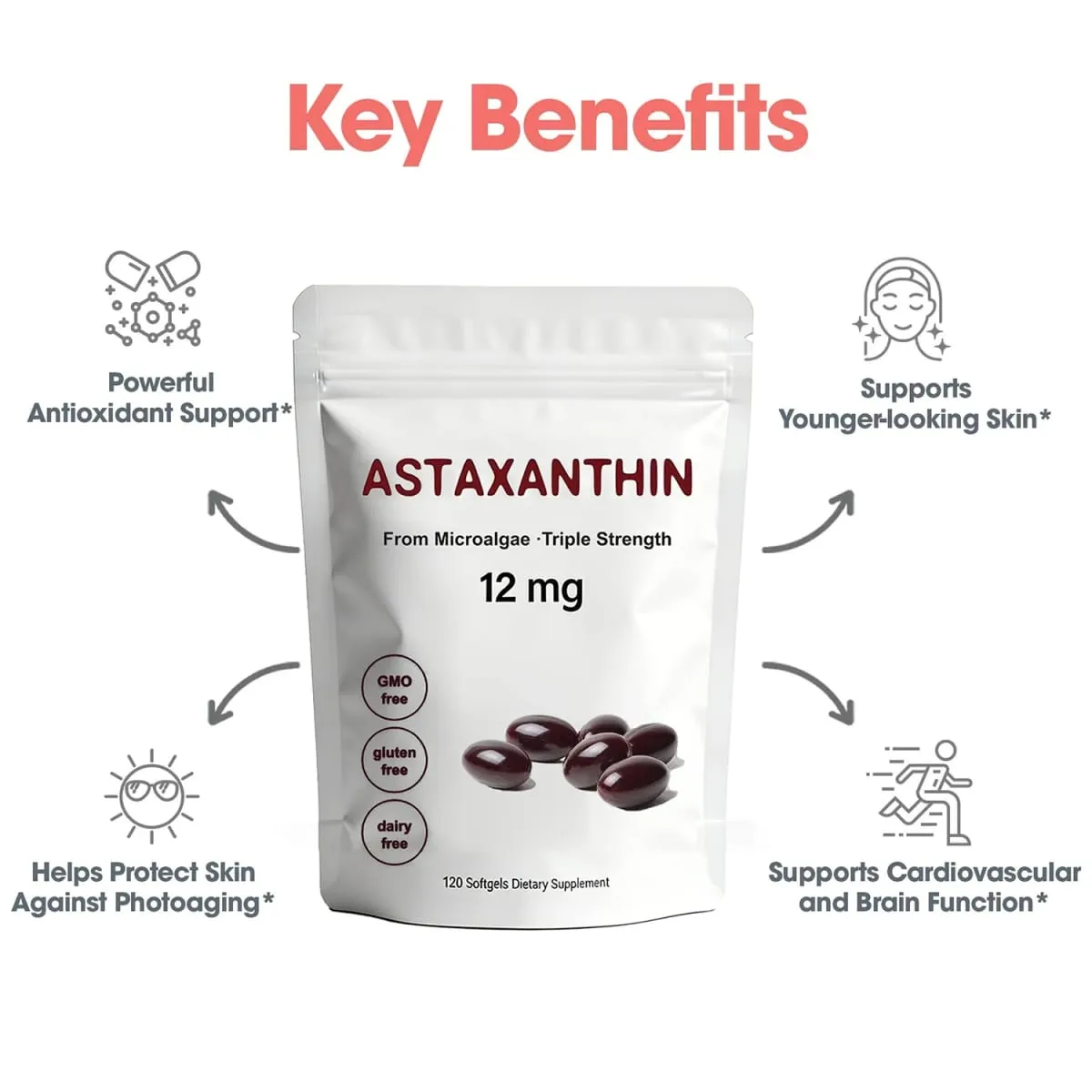 Astaxanthin 12mg Antioxidant Supplement Softgels for Women Men Premium Triple Strength Formula | Non-GMO Gluten Free No Soy — image 4