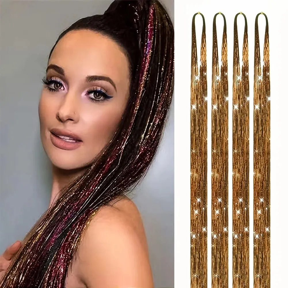 4 Packs 22inch Fairy Tinsel Hair Extensions Kit for Women Holographic Synthetic Hair Extension for Quick Hair Color Change — image 12