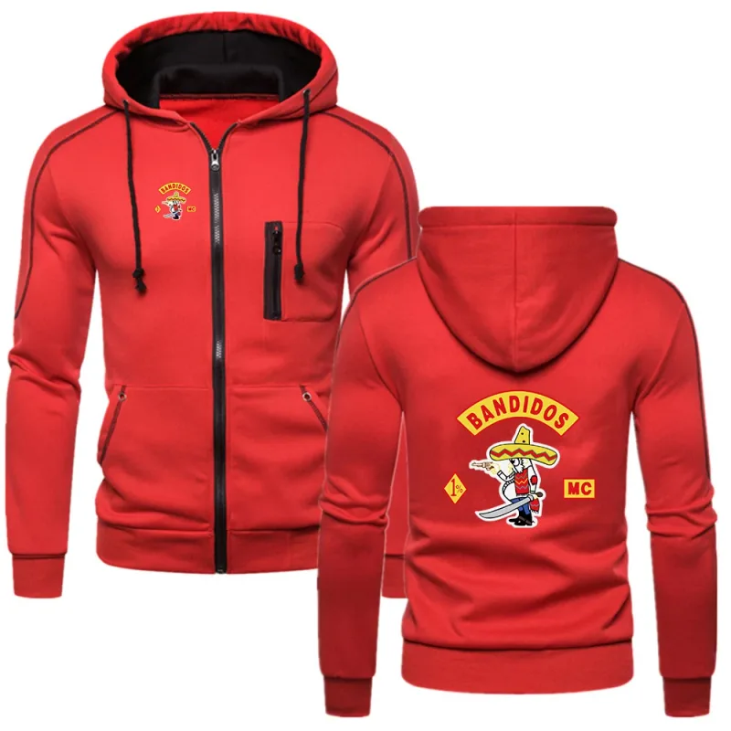 MC Bandidos Primavera Outono Moda Masculina Casual Hoodies Pulôveres Moletons Masculinos Cor Sólida Com Capuz Casaco Com Cordão — image 3
