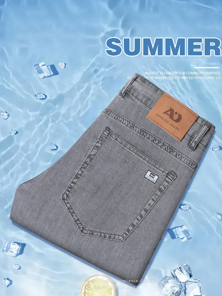 Summer Thin Men's Loose Straight Jeans Lyocell Soft Drape Business Casual Trousers Smoke Gray Ice Silk Pants Plus Size 40 42 — image 3