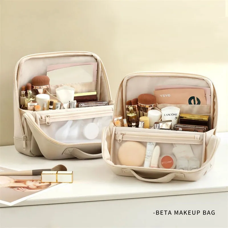 Standing Makeup Brushes Storage Bag PU Leather Multi Compartment Cosmetic Tools Bag Large Capacity Skincare Toiletry Organizer — image 3