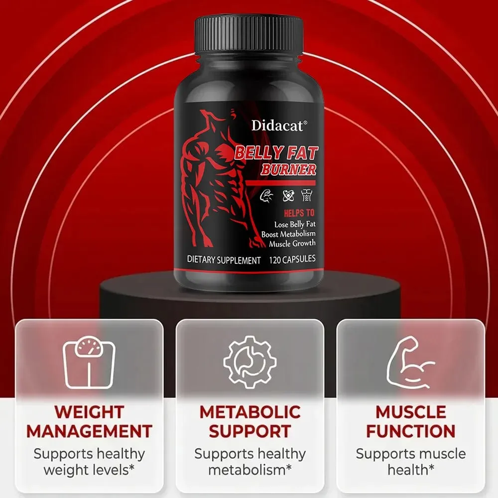 Stimulant-Free Men's Belly Fat Burner Capsules Boost Metabolism Burn Stubborn Fat Tighten Abs Preserve Muscle Caffeine-Free